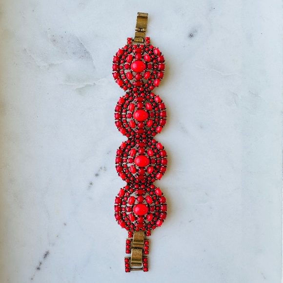 Stella & Dot  |  Statement Bracelet Cabochon Orange & Red - Picture 1 of 7